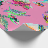 ピンクシーウミガメと魚の包み紙 ラッピングペーパー (角)