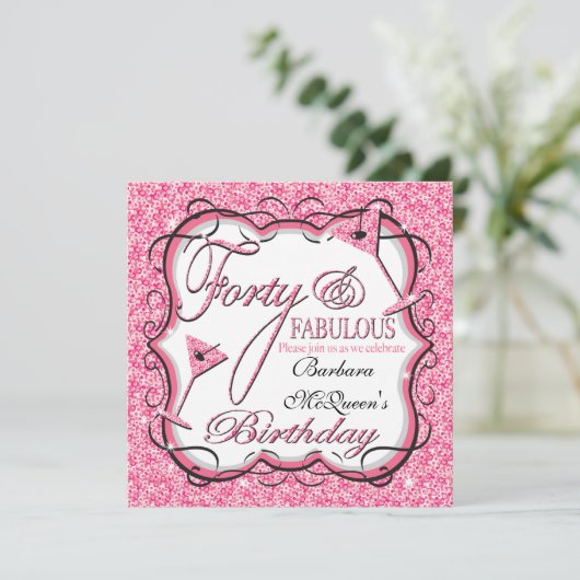 ピンクシーキン40歳誕生日パーティの招待状 招待状 (スタンド正面)