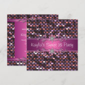 ピンクシークインジュエルホットピンクスウィート16パーティー 招待状 (正面/裏面)