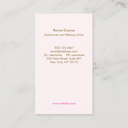 ピンクシークインリップスティックメイクアップアーティスト美しいサロン 名刺 (裏面)