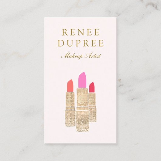 ピンクシークインリップスティックメイクアップアーティスト美しいサロン 名刺 (正面)