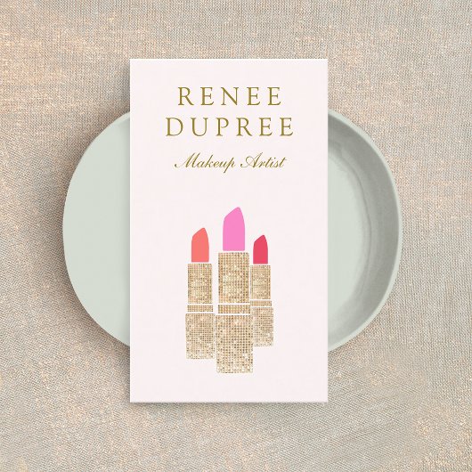 ピンクシークインリップスティックメイクアップアーティスト美しいサロン 名刺