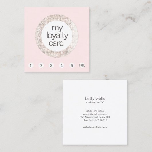 ピンクシークイン美しいサロンお客様ロイヤリティ6パンチ ロイヤリティカード (正面/裏面)