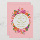 ピンクシークレットガーデンボホ結婚フローラ 招待状 (正面/裏面)