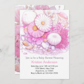 ピンクシーシェルアドベンチャーショアガールベビーシャワー 招待状 (正面/裏面)