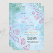 ピンクシーシェルズアンダーザシー海誕生日 招待状 (正面/裏面)