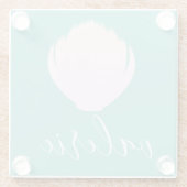 ピンクシーシェルティール（緑がかった色）背景スクリプト ガラスコースター (裏面)