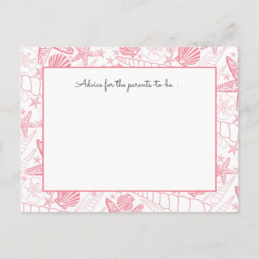 ピンクシーシェルベビーシャワーアドバイス、祈りの言葉 アドバイスカード (裏面)