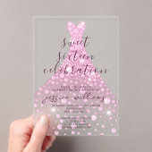 ピンクシーシンボールガウン甘い16誕生日 アクリル招待状 (インサイチュ (ポータブル))