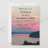 ピンクシースケープサンセットお祝いオブライフ 招待状 (正面)