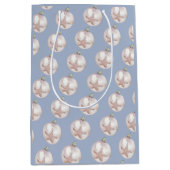 ピンクシースターオーナメントほこりっぽい青いパターン ミディアムペーパーバッグ (正面)