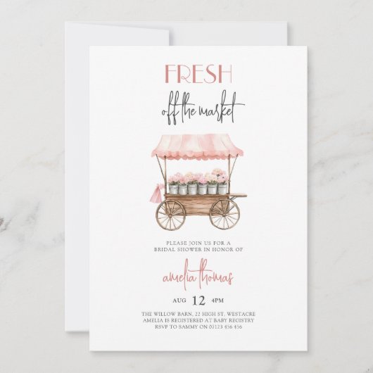 ピンクシーズオフマーケット農家市場ブライダルシャワー 招待状 (正面)