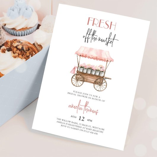 ピンクシーズオフマーケット農家市場ブライダルシャワー 招待状