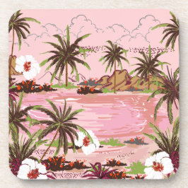 ピンクシーズトロピカルアイルパームアンドプラスティック コースター