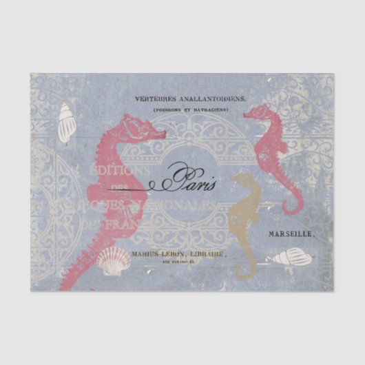 ピンクシーホースシーシェルブルーフランスのデクページアイディア 薄葉紙 (正面)