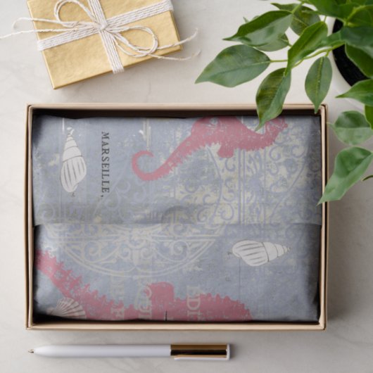 ピンクシーホースシーシェルブルーフランスのデクページアイディア 薄葉紙 (ギフト)