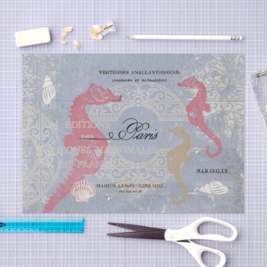 ピンクシーホースシーシェルブルーフランスのデクページアイディア 薄葉紙 (クラフト)