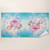 ピンクシーホースビーチタオルの上の平和な人魚 ビーチタオル (正面)