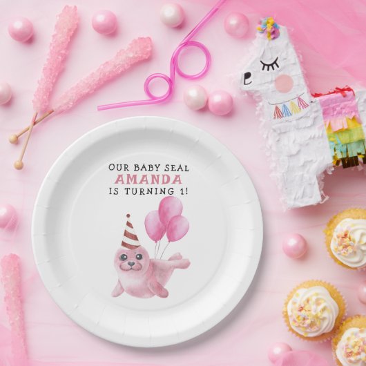 ピンクシール海の下の誕生日 ペーパープレート (パーティー)