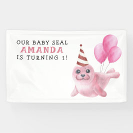 ピンクシール海の下の誕生日 横断幕