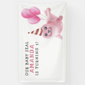 ピンクシール海の下の誕生日 横断幕 (縦)