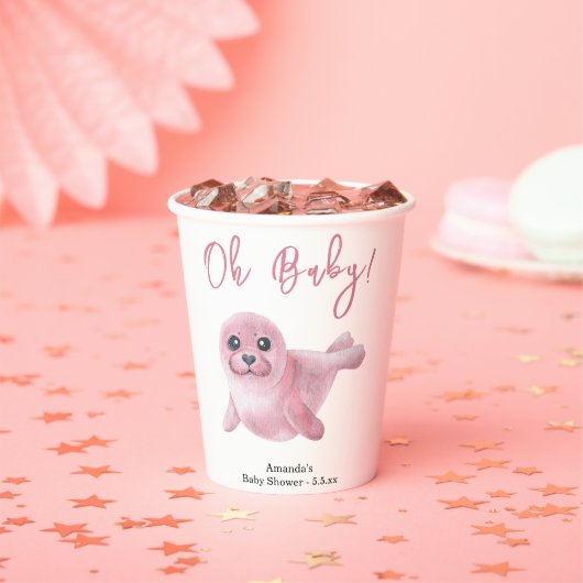 ピンクシール赤ちゃんシャワー 紙コップ (インサイチュ)
