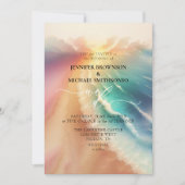 ピンクシー海ビーチサマーウォーター結婚カラー 招待状 (正面)