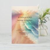 ピンクシー海ビーチサマーウォーター結婚カラー 招待状 (スタンド正面)