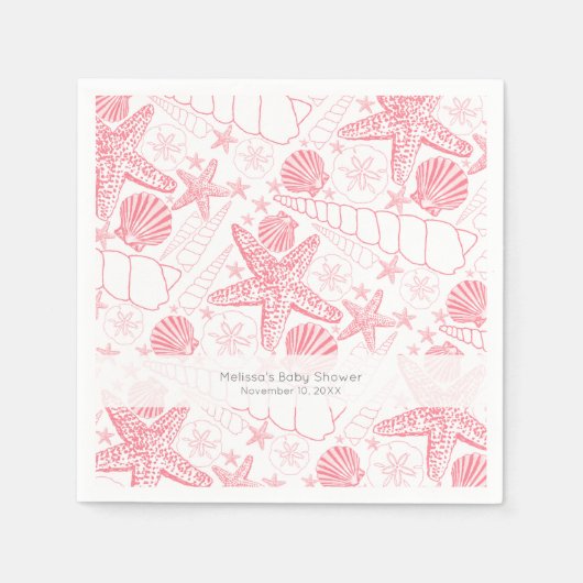 ピンクシー結婚シェルの女の子ベビーシャワーナプキン スタンダードカクテルナプキン (正面)