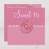 ピンクジェベーラパール&ハートスウィート16パーティー 招待状 (正面/裏面)