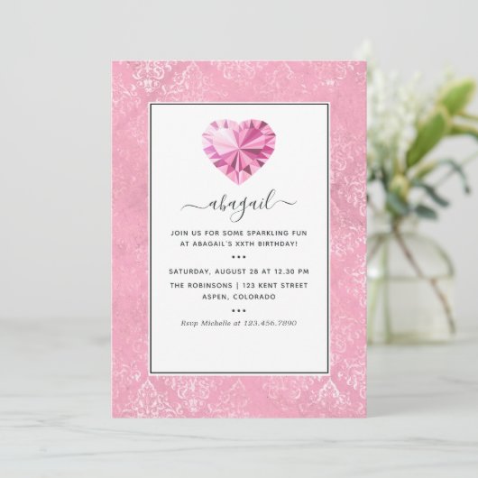 ピンクジェムストーン誕生日パーティー 招待状 (スタンド正面)