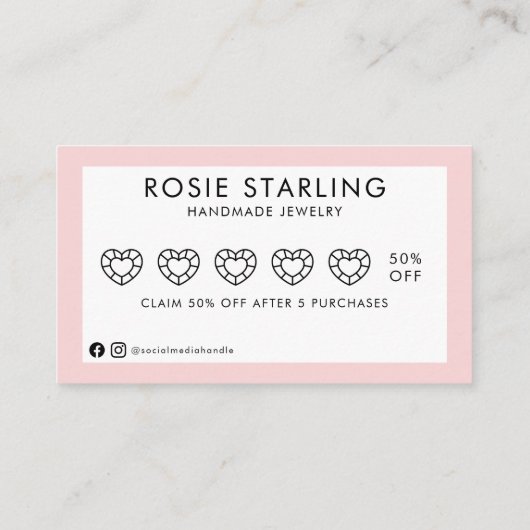 ピンクジェム淡い色のロゴハンドメイドジュエリーロイヤリティ報酬 名刺 (裏面)