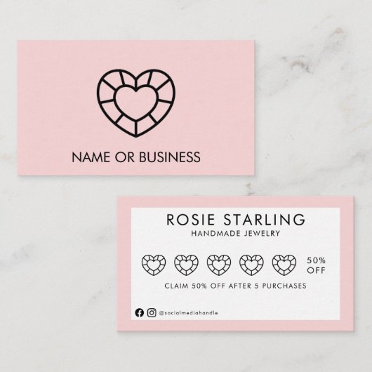 ピンクジェム淡い色のロゴハンドメイドジュエリーロイヤリティ報酬 名刺 (正面/裏面)