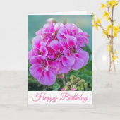 ピンクジェラニウムアップ近くの誕生日カード カード (黄色い花)