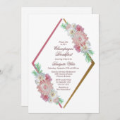 ピンクジオメトリックフローラシャンパンブレックファスト 招待状 (正面/裏面)