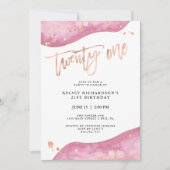 ピンクジオードとフェイクバラ金ゴールドルック21歳の誕生日| 招待状 (正面)