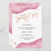 ピンクジオードとフェイクバラ金ゴールドルック21歳の誕生日| 招待状 (正面/裏面)