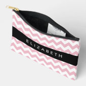 ピンクジグザグ、ピンクシェブロン、波パターン、お名前 アクセサリーポーチ (見開き)