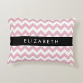 ピンクジグザグ、ピンクシェブロン、波パターン、お名前 アクセントクッション (裏面)