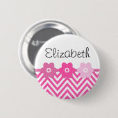 ピンクジグザグ、ピンクシェブロン、波パターン、お名前 缶バッジ (正面&裏面)