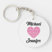 ピンクジグソーパズルハート形状 キーホルダー (正面)