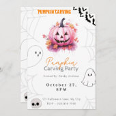 ピンクジャッキO'ランタンパンプキンカービングパーティー 招待状 (正面/裏面)