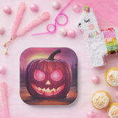 ピンクジャックオランタンに輝く目 ペーパープレート (パーティー)