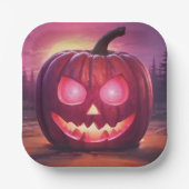 ピンクジャックオランタンに輝く目 ペーパープレート (正面)