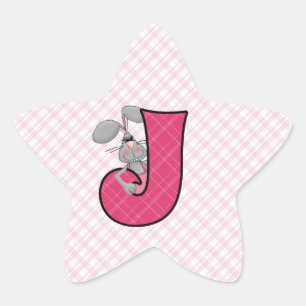 ピンクジャックラビットモノグラム文字Jギンガム 星シール