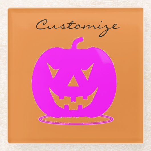 ピンクジャックランタンハロウィーンThunder_Cove ガラスコースター (正面)