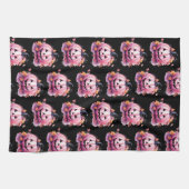 ピンクジャック – O'ランタンオレンジ離れ色ブラックハロウィーン キッチンタオル (横)