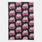 ピンクジャック – O'ランタンオレンジ離れ色ブラックハロウィーン キッチンタオル (縦)