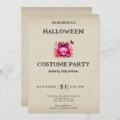 ピンクジャック – O'ランタンフラワーハロウィーンヴィンテージ 招待状 (正面/裏面)