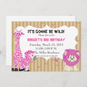 ピンクジャングルサファリ誕生日招待状 招待状 (正面/裏面)